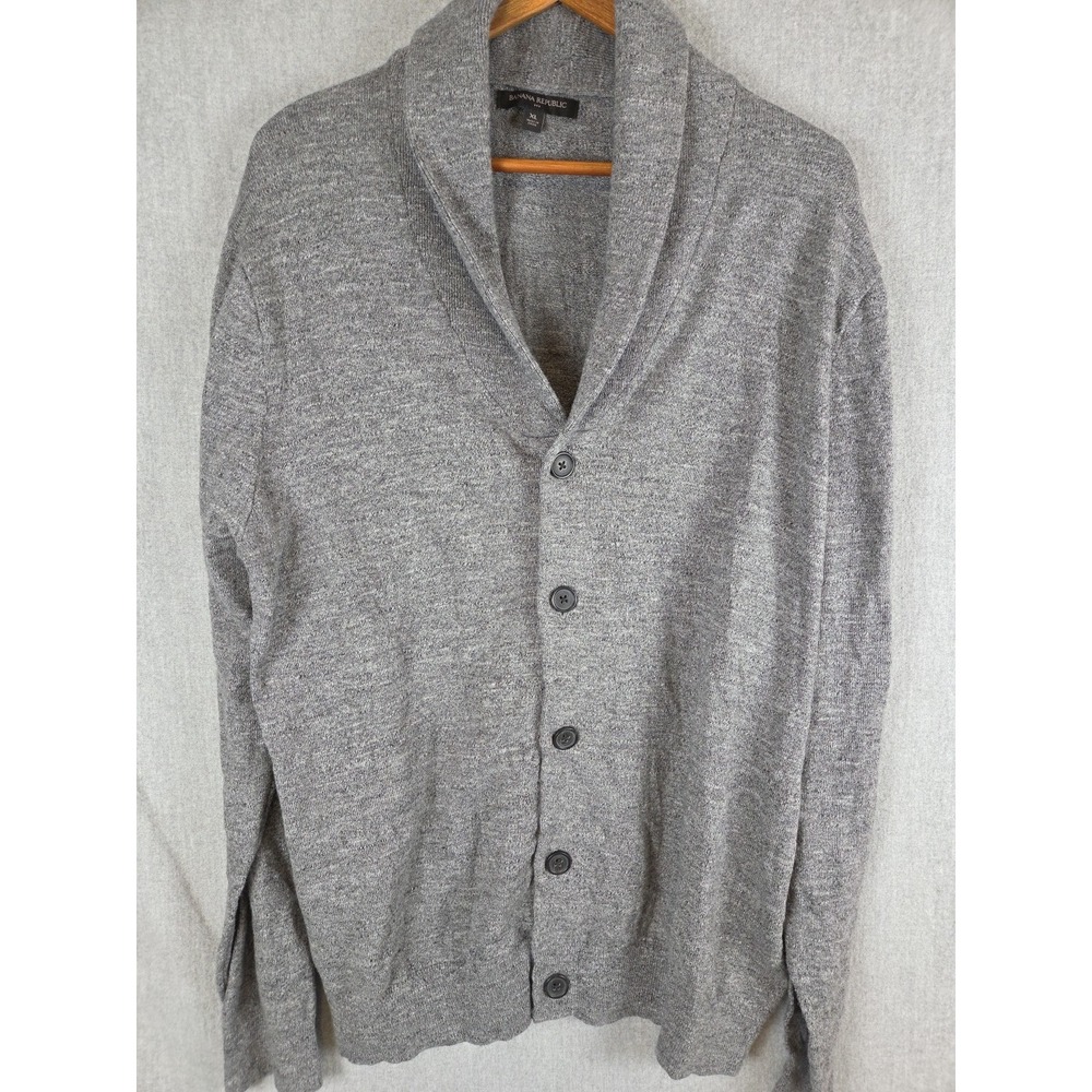 BANANA REPUBLIC Mens XL Cardigan Dad Grandpa Sweater Gray Preppy Academia Career